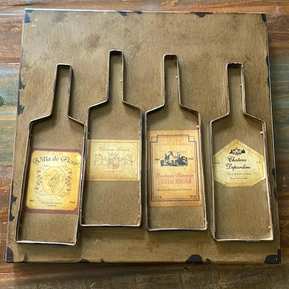 Metal 3d distressed wine bottle art sign